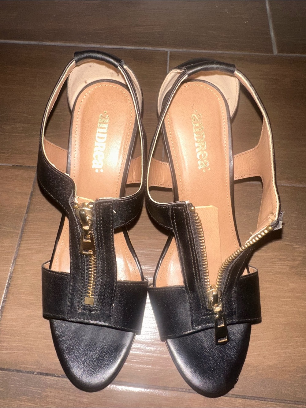 Andrea Black Zip-Front Heels